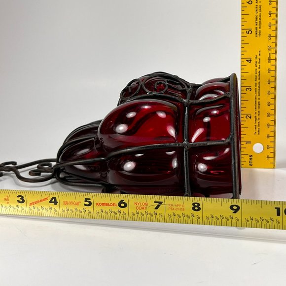 Gothic Caged Ruby Red Glass Wall Hang Planter VTG - Picture 12 of 16